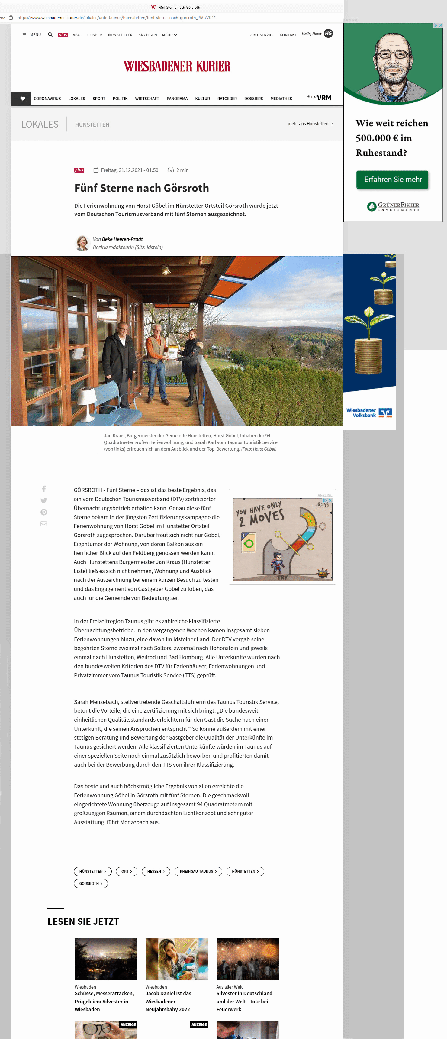 Ferienwohnung Goebel   Zeitung online   31.12.2021  